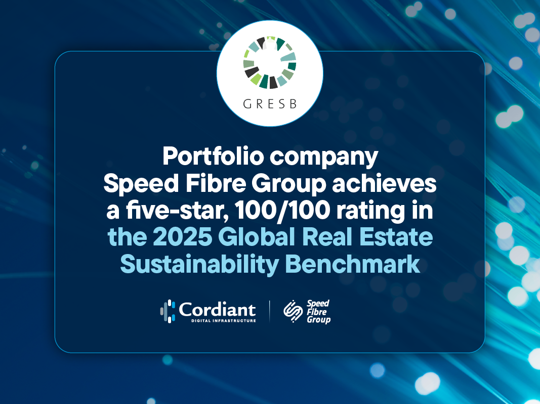 Featured image for Portfolio company, Speed Fibre Group, has achieved a five-star, 100/100 rating in the 2025 Global Real Estate Sustainability Benchmark (GRESB) assessment