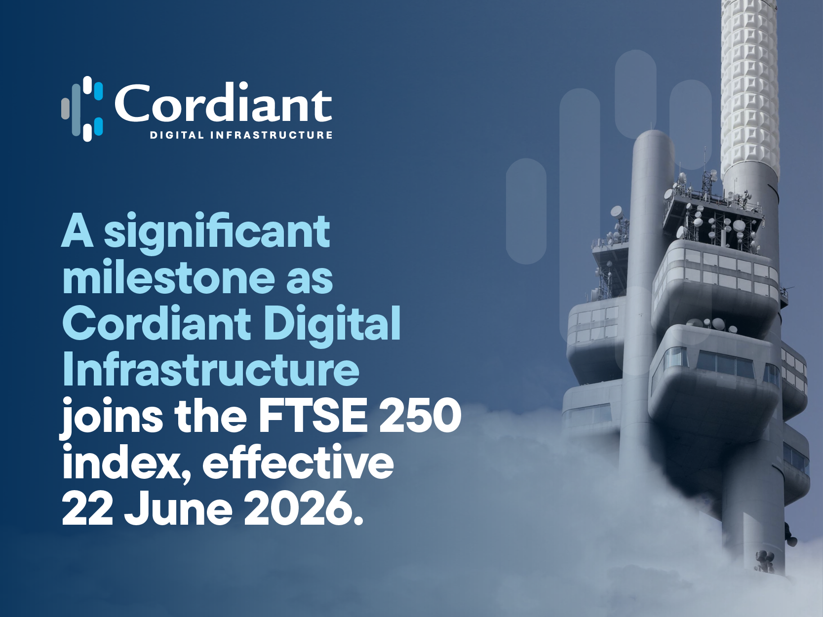 Featured image for Cordiant Digital Infrastructure Limited joins the FTSE 250 index, effective from 22 June 2026.